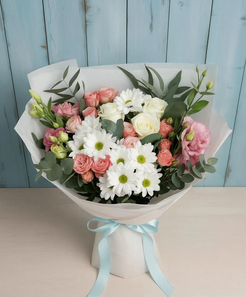 Букет цветов из: Розы, Лизиантусы и Хризантемы в Качуге