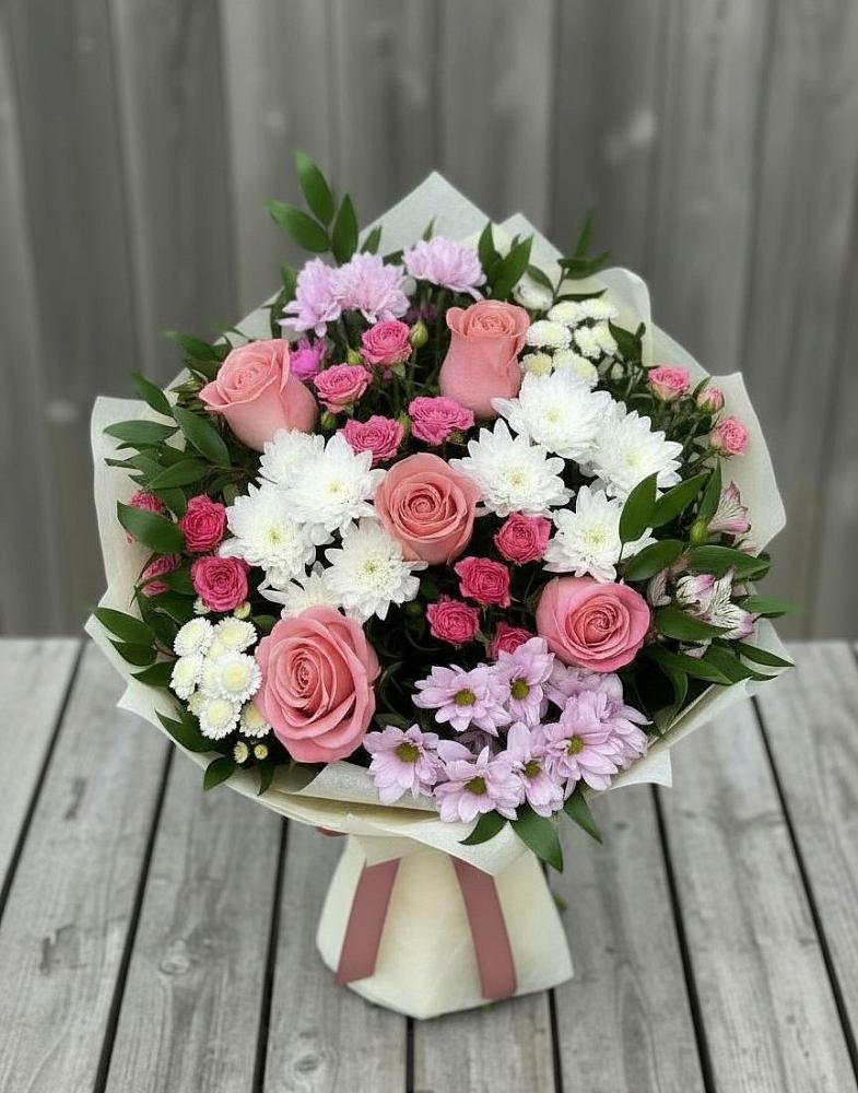 Букет цветов из: Альстромерии, Гвоздики, Розы и Хризантемы в Качуге