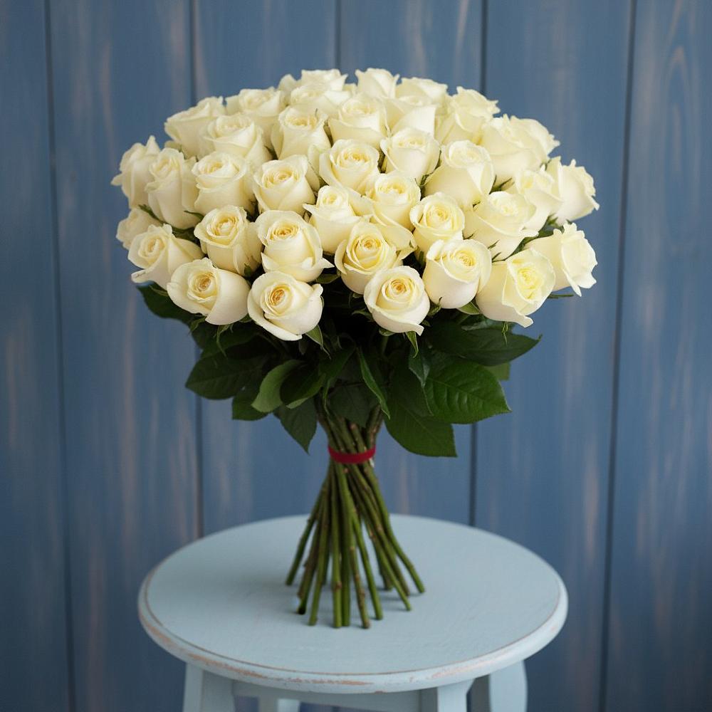 Букет 51 Белая роза Эдлесс Лав в Качуге