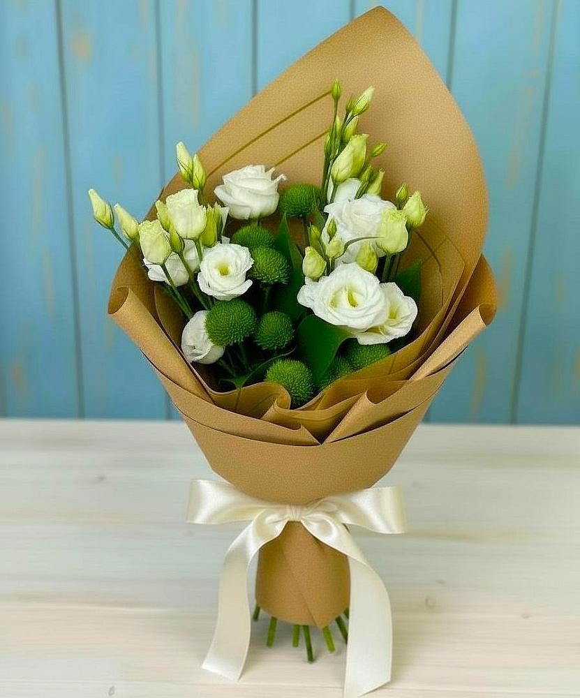 Букет цветов из: Хризантемы и Лизиантусы в Качуге