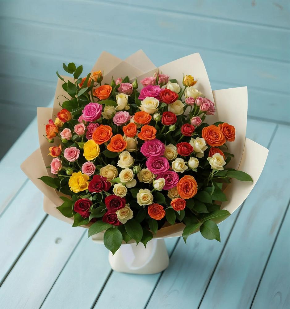 Букет Микс из разноцветных кустовых роз в Качуге