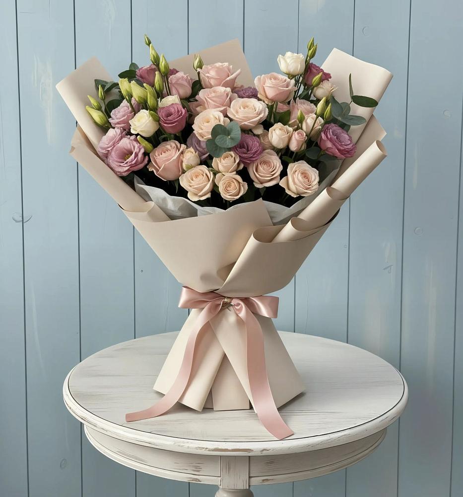 Букет цветов из: Розы и Лизиантусы в Качуге