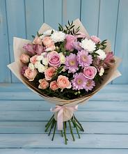 Букет цветов из:  Хризантемы, Розы и Альстромерии в Качуге