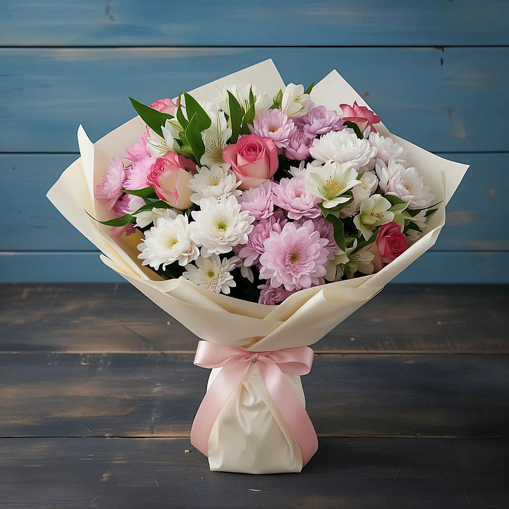 Букет цветов из: Хризантемы, Альстромерии и Розы в Качуге